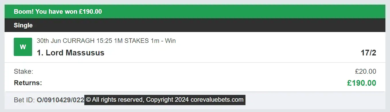Core Value Bets - Winner 1 - 2024-06-30