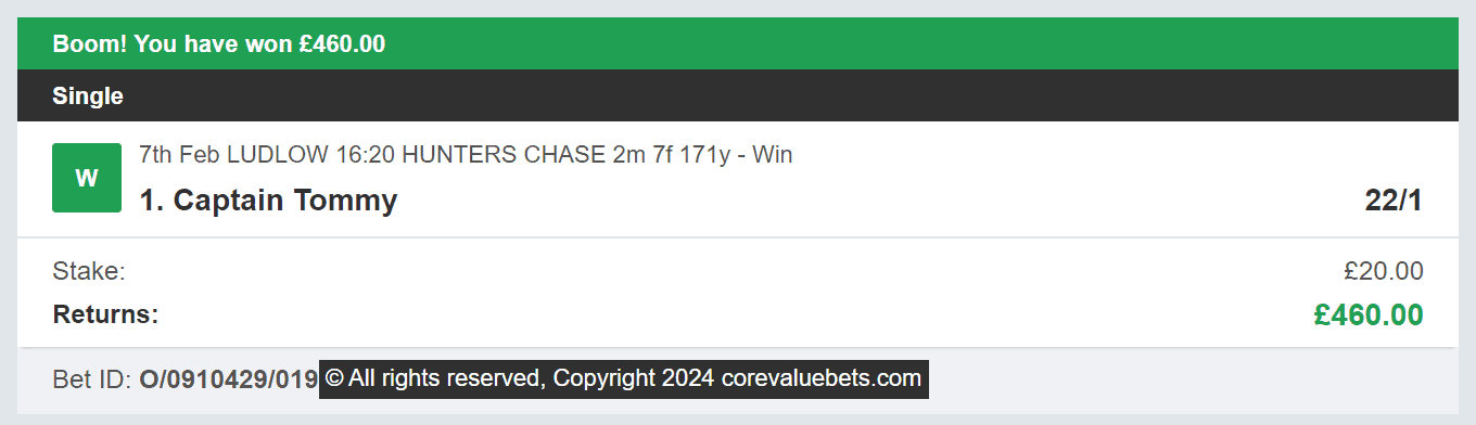 Core Value Bets - Winner 2 - 2024-02-07