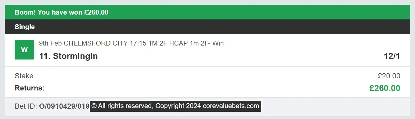 Core Value Bets - Winner 2 - 2024-02-09