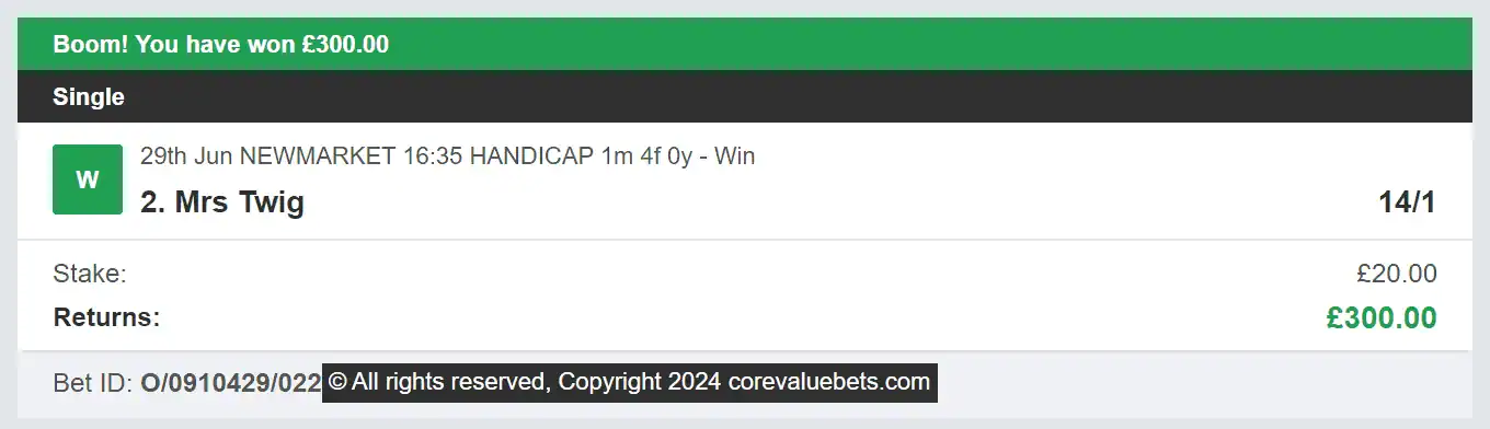 Core Value Bets - Winner 2 - 2024-06-29