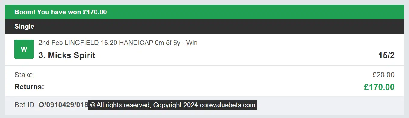 Core Value Bets - Winner 3 - 2024-02-02
