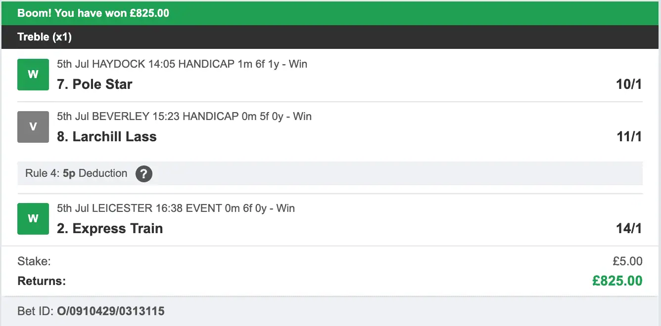 Core Value Bets - Treble Winner - 2025-07-05